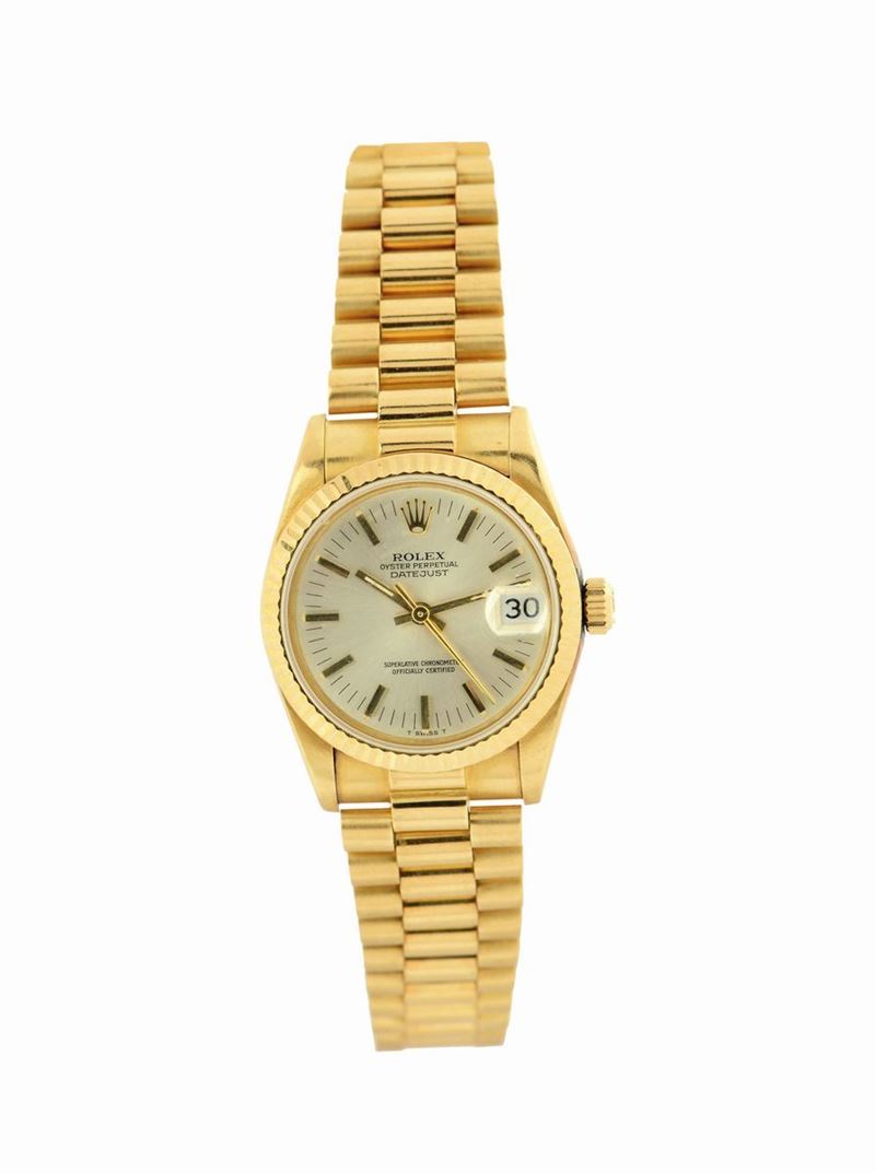 Rolex, Oyster Perpetual Datejust, Superlative Chronometer Officially Certified, case No.9108175 Ref. 68278, center seconds, self-winding, water-resistant, 18K yellow gold mid-sized wristwatch with date and an 18K yellow gold Rolex Jubilee bracelet. Made in 1985.  - Auction Watches and Pocket Watches - Cambi Casa d'Aste