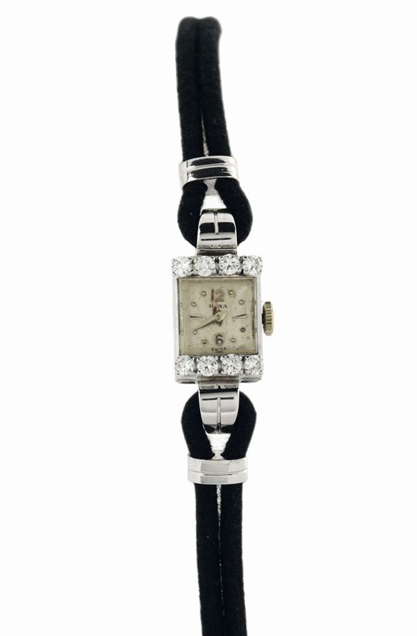 Doxa, 18K white gold and diamonds wristwatch. Made in 1920 circa.