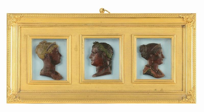 Tre profili della famiglia Bonaparte.  Firmati Andrieu Francia XIX secolo  - Auction A Selection of Important Works in Wax - Cambi Casa d'Aste