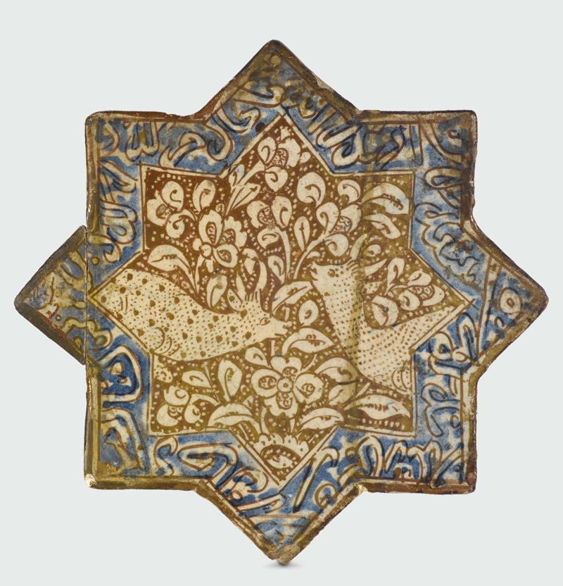 Mattonella Kashan (Persia), Fine XIII - inizio XIV secolo (anno Egira 650 circa)  - Auction Collectors' Majolica and Porcelain - Cambi Casa d'Aste
