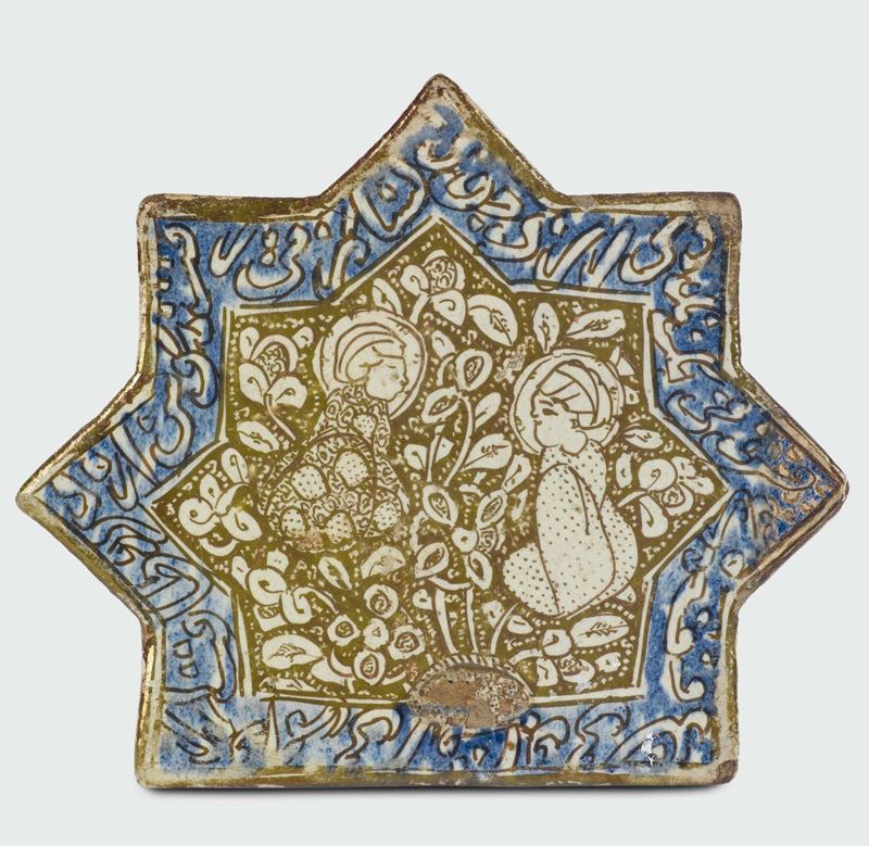 Mattonella Kashan (Persia), Fine XIII - inizio XIV secolo (anno Egira 650 circa)  - Asta Maioliche e Porcellane da Collezione - Cambi Casa d'Aste