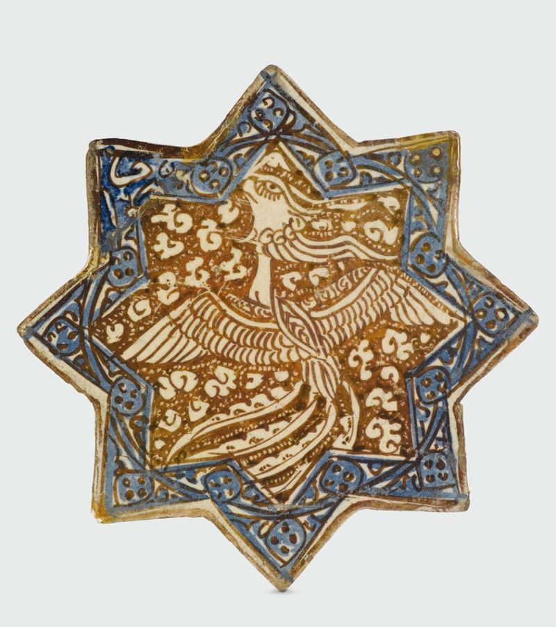 Mattonella a otto punte sultanabad (Persia), Fine XIII - inizio XIV secolo (anno egira 650 circa)  - Auction Collectors' Majolica and Porcelain - Cambi Casa d'Aste