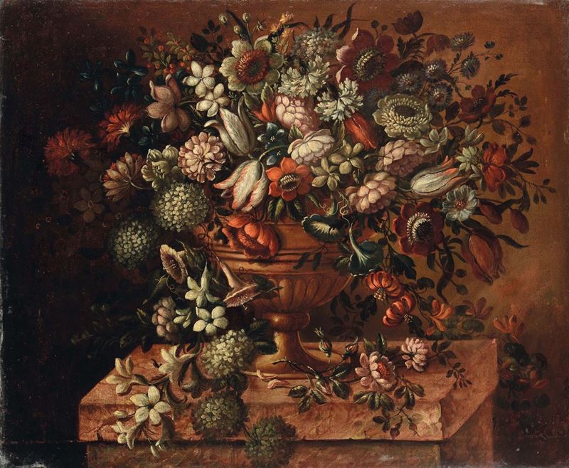 Scuola del XVIII secolo Natura morta con vaso di fiori  - Asta Dipinti Antichi - Cambi Casa d'Aste