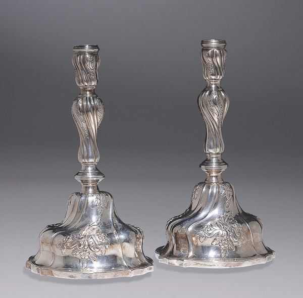 A pair of silver candlesticks, 1770 Torretta marks, Genoa
