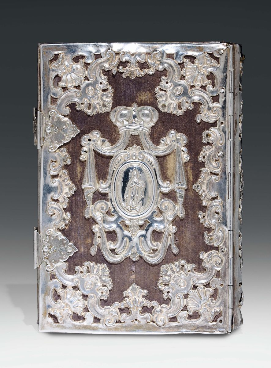 Copertura per Libro delle Quarantore in Velluto e Argento Sbalzato e Cesellato. Probabilmente Pal...