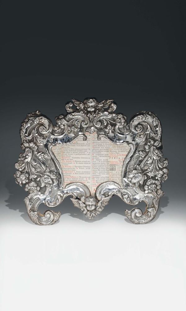 Compendio di tre cartagloria in argento sbalzato, cesellato e legno. Messina 1710