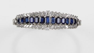 Bracciale con Zaffiri Sri Lanka e Diamanti Taglio Rotondo, Navette e Baguette