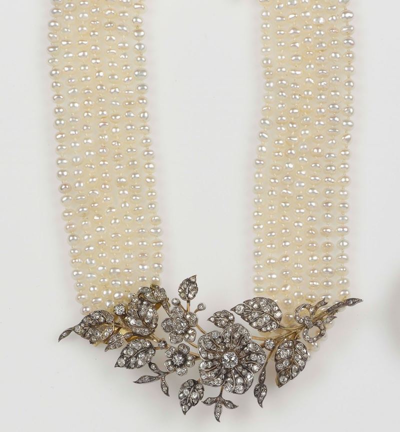 Parziale di tiara con diamanti di vecchio taglio rimontato a girocollo  - Asta Fine Jewels - Cambi Casa d'Aste
