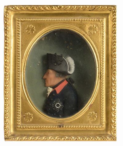 Coppia di Profili in Cera Federico II di Prussia e Elisabetta Cristina. Fiedrich L. Weber, German...