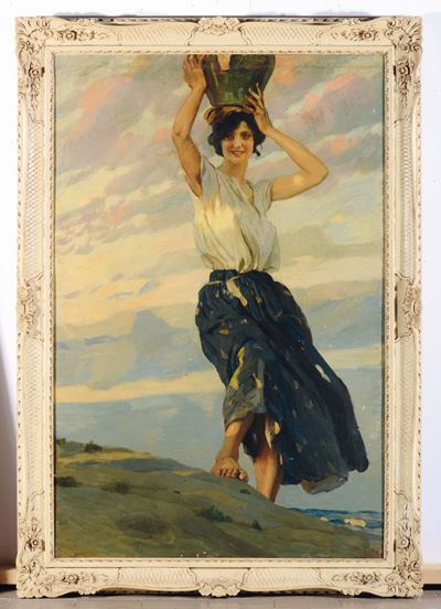 Ettore Tito (1859-1941)donna con Brocca