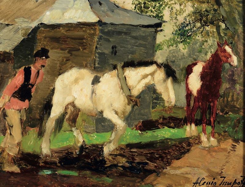 Alessio Issupoff (1889-1957) Cavalli e fantini  - Asta Dipinti del XIX e XX secolo - Cambi Casa d'Aste