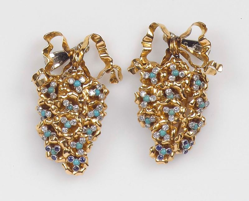 A diamond and turquoise earrings  - Auction Fine Jewels - Cambi Casa d'Aste
