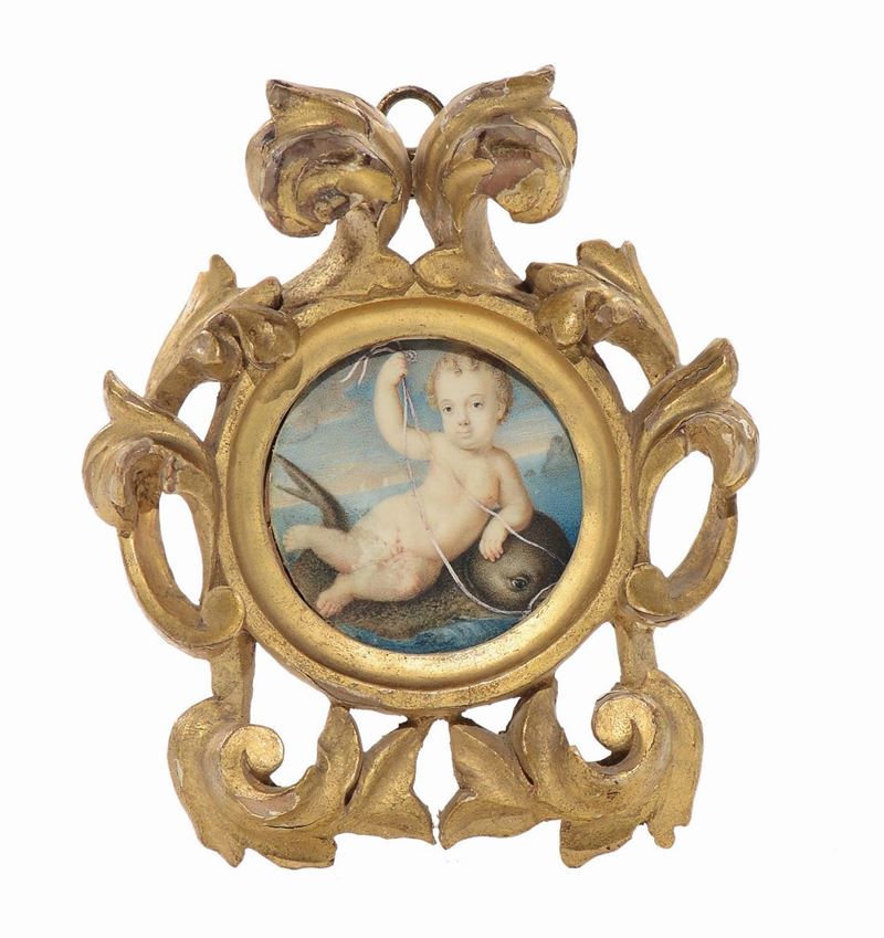 Scuola del XVIII-XIX secolo Putto su delfino  - Auction Italian and European Silver Collection - Cambi Casa d'Aste