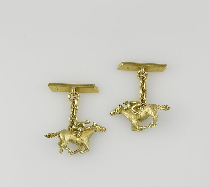 A pair of gold jockey cufflinks  - Auction Fine Jewels - Cambi Casa d'Aste