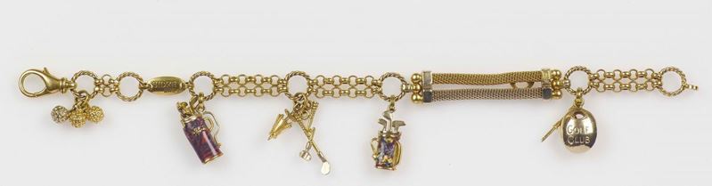 A charm bracelet. Mounted in yellow gold 750/1000 and polychrome enamel  - Auction Fine Jewels - Cambi Casa d'Aste