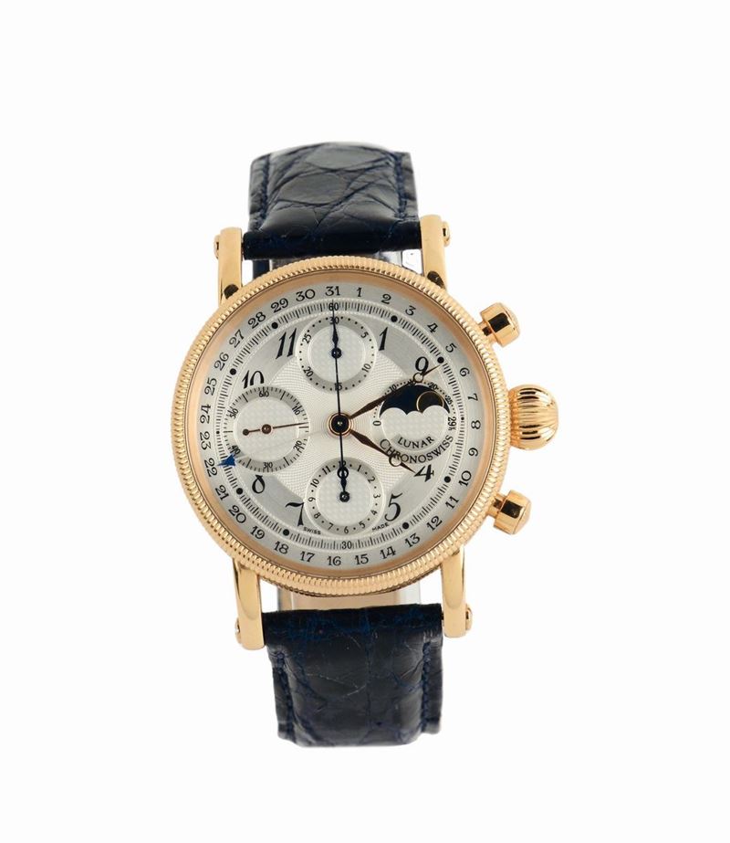 Chronoswiss, Ref. CH7521R, Case No. 07196, 18K pink gold chronograph wristwatch with calendar and moonphase. Sold on June 2008. Accompanied by the Certificate, Guarantee and instruction booklet.  - Auction Watches and Pocket Watches - Cambi Casa d'Aste