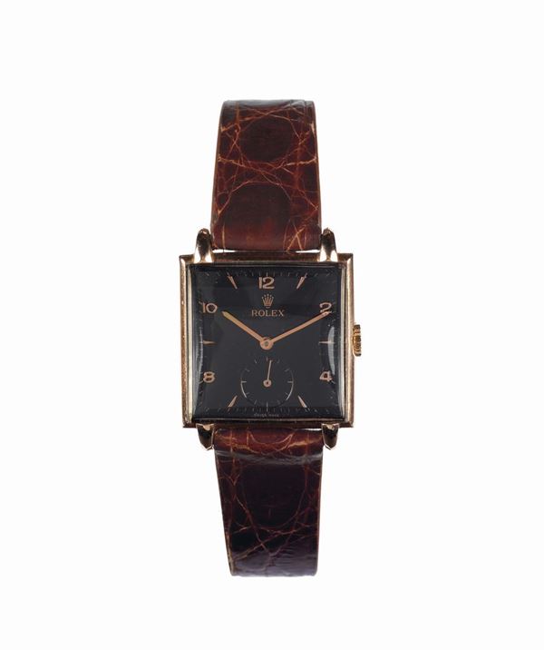 ROLEX, Ref.4330, cassa No.426706, orologio da polso, di forma quadrata, laminato oro e acciaio. Realizzato nel 1940 circa.