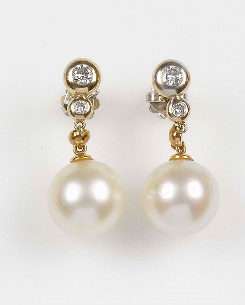 Orecchini pendenti con perle e diamanti  - Asta Fine Jewels - Cambi Casa d'Aste