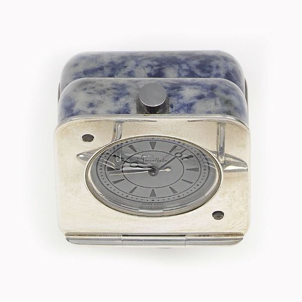 A silver and sodalite pocket alarm watch signed Pomellato