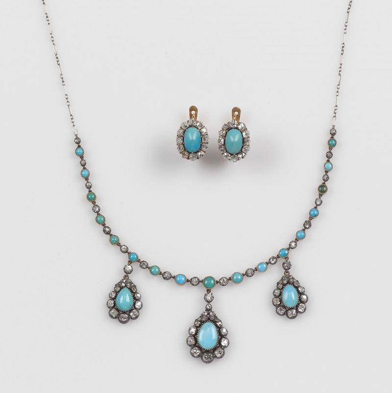 A parure composed of turquoise and diamond necklace and earrings  - Auction Fine Jewels - Cambi Casa d'Aste