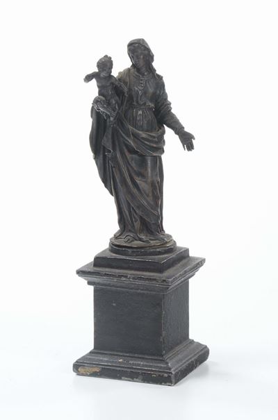 Madonna Col Bambino in Bronzo Argentato, XIX Secolo