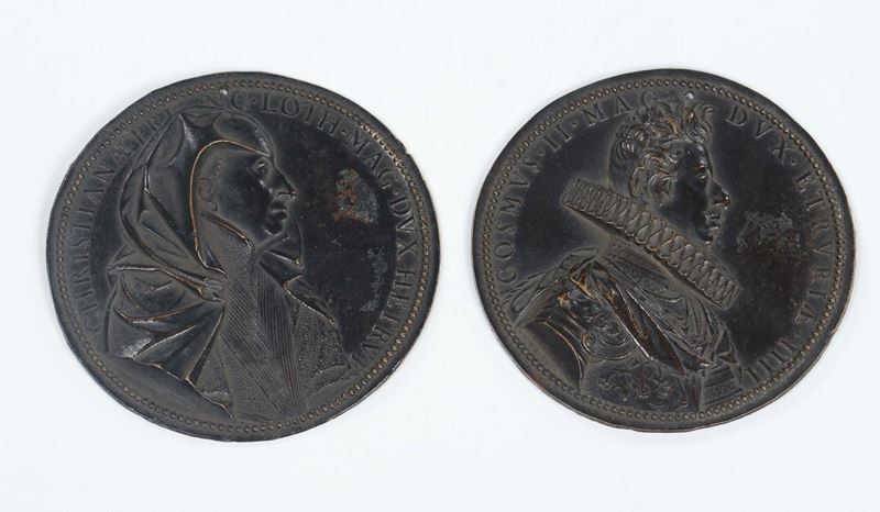 Due medaglie con profili Cosimo II, XIX secolo  - Asta Antiquariato - Cambi Casa d'Aste