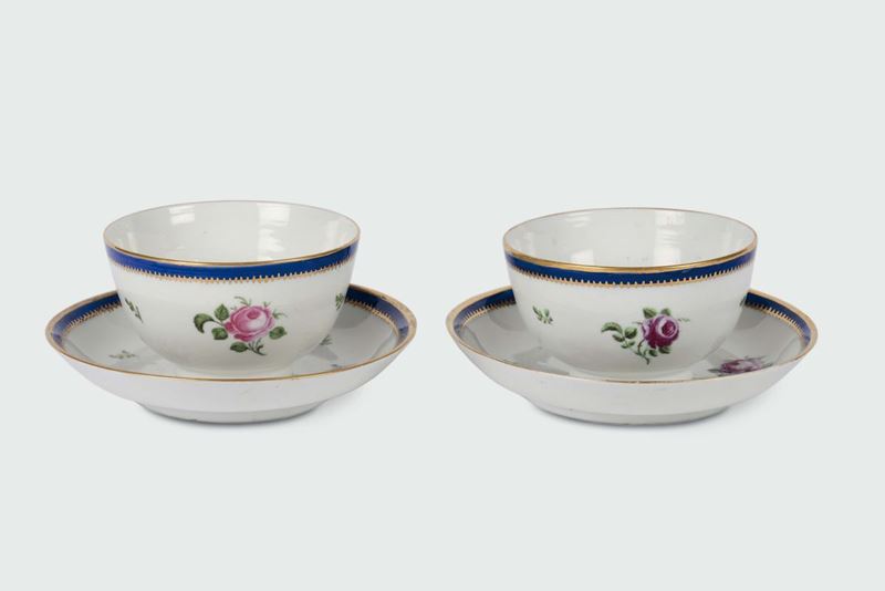 Coppia di grandi tazze con piattino Nove, manifattura Antonibon-Baroni, 1800-1820  - Asta Maioliche e Porcellane da Collezione - Cambi Casa d'Aste