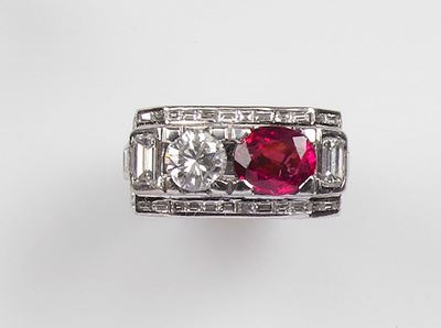 Anello con Rubino di Ct 2,30 e Diamante di Ct 0,80