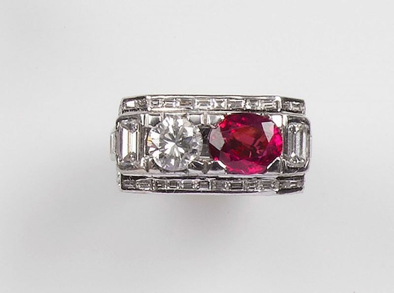 A ruby and diamond ring. The 2,30 carats ruby and 0,80 carats diamond are mounted in white gold 750/1000. Accompanied by a CISGEM analysis  - Auction Fine Jewels - Cambi Casa d'Aste