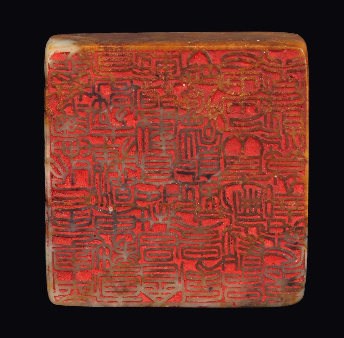Sigillo di Forma Quadrata in Giada Bianca e Russet, Cina, Dinastia Qing, XIX Secolo