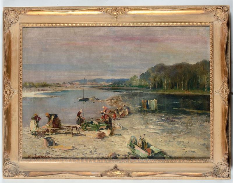 Michele Romano (1925) Lavandaie sul fiume  - Auction 19th and 20th Century Paintings - Cambi Casa d'Aste