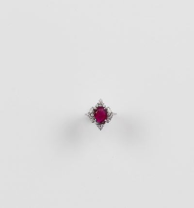 Anello con Rubino Burma e Diamanti