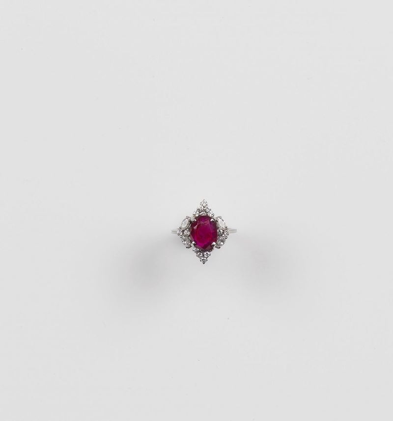 Anello con rubino Burma e diamanti  - Asta Fine Jewels - Cambi Casa d'Aste