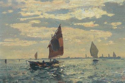 Giuseppe Ciardi (venezia 1875 - Quinto di Treviso 1932)ritorno in Laguna