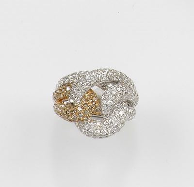 Anello Nodo con Pavé di Diamanti Bianchi e Brown