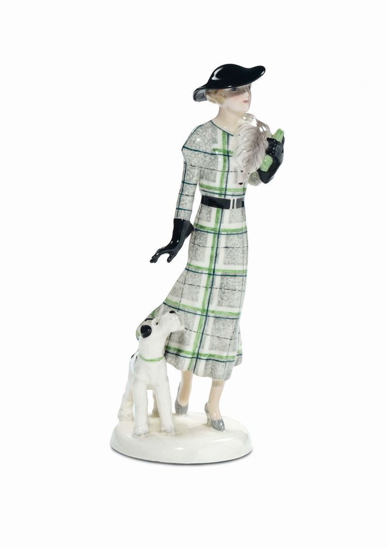 Josef Lorenzl - Goldscheider - Vienna Signora con cagnolino  - Asta Arti Decorative del XX secolo - Cambi Casa d'Aste