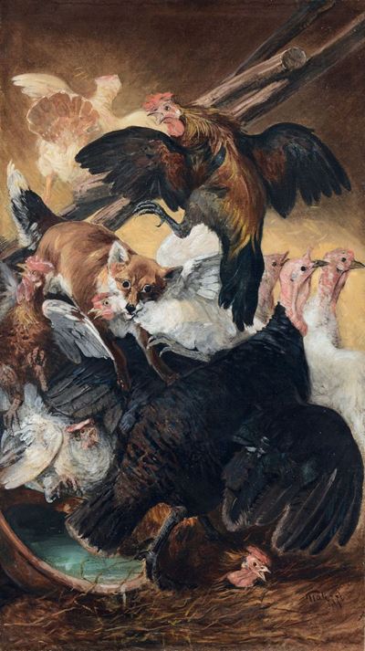 Giuseppe Palizzi (lanciano 1812 - Parigi 1888)volpe nel Pollaio