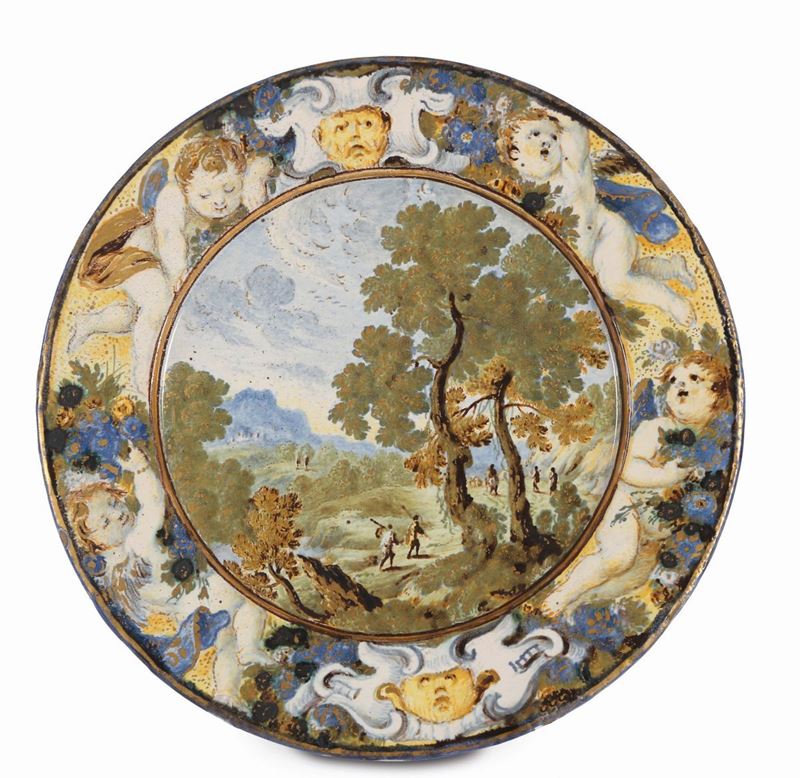 Piatto Castelli, Carlo Antonio Grue, circa 1700 - 1705  - Asta Maioliche e Porcellane da Collezione - Cambi Casa d'Aste