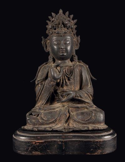 Figura di Buddha Incoronato in Bronzo, Cina, Dinastia Ming, XVII Secolo