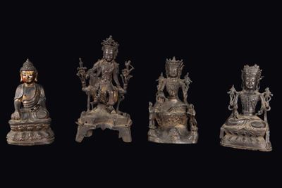 Lotto Composto da Quattro Diverse Figure di Buddha in Bronzo, Cina, Dinastia Ming, XVII Secolo