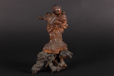 Figura di Saggio Scolpita in Legno, Cina, Dinastia Qing, XIX Secolo