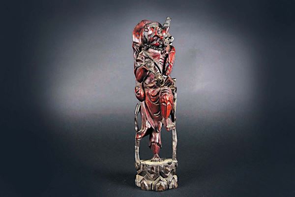 Figura di saggio scolpito in legno, Cina, Dinastia Qing, XIX secolo
