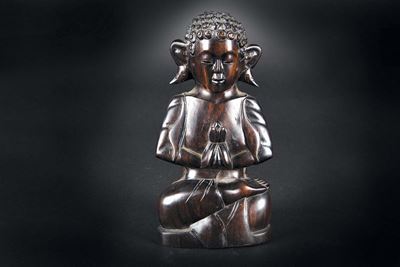 Figura di Buddha Scolpita in Legno, Cina, XX Secolo