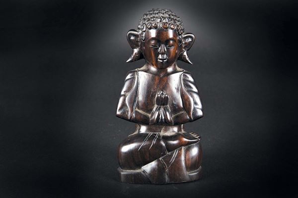 Figura di Buddha scolpita in legno, Cina, XX secolo