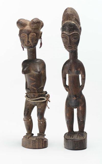 Figura Maschile e Figura Femminile in Legno Scolpito, Arte Africana