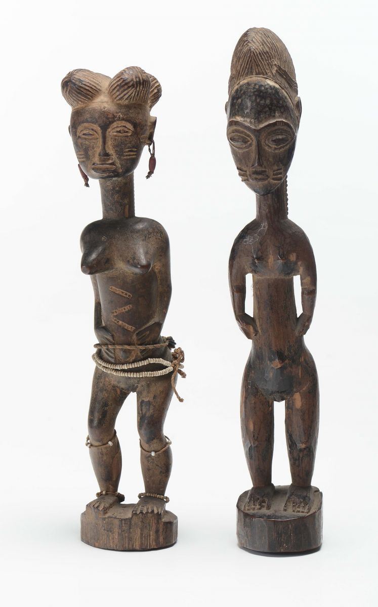 Figura maschile e figura femminile in legno scolpito, Arte africana  - Auction Fine Art - Cambi Casa d'Aste