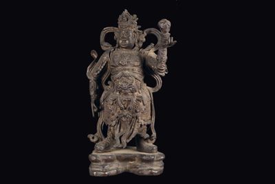 Grande Figura di Guandi in Bronzo con Tracce di Doratura, Cina, Dinastia Ming, XVII Secolo