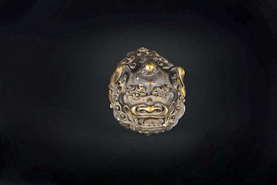 Testa di Cane di Pho in Bronzo con Tracce di Doratura, Cina, Dinastia Ming, XVII Secolo