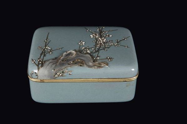 A glazed box and cover with cherry blossom decoration, Japan, 20th century