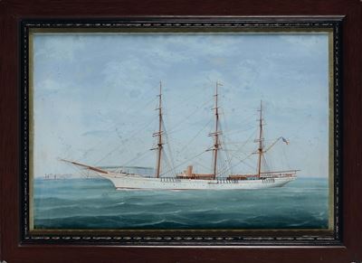 Antonio De Simone (1851-1907)ritratto di Steam Yacht nella Baia di Napoli